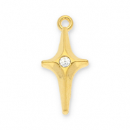 Breloques en acier Inox &eacute;toile avec strass Dor&eacute;-transparent