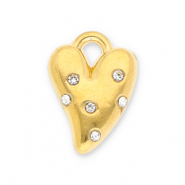 Breloques en acier Inox coeur avec strass Dor&eacute;-transparent