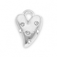 Breloques en acier Inox coeur avec strass Argent&eacute;-transparent
