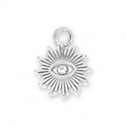 Breloques en acier Inox soleil Oeil Porte-Bonheur avec strass Argent&eacute;-transparent