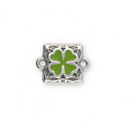 Breloques en m&eacute;tal DQ connecteur carr&eacute; avec tr&egrave;fle Argent&eacute; antique-vert (sans nickel)