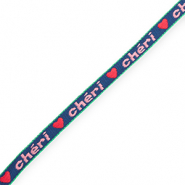 BY31&reg; Ruban texte "Ch&eacute;ri" Bleu fonc&eacute;-rose clair-rouge-vert