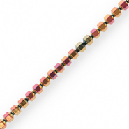 Perles h&eacute;matites hexagone Rose-jaune-AB coating