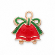 Breloques en m&eacute;tal cloches de no&euml;l Dor&eacute;-rouge-vert