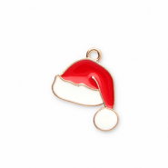 Breloques en m&eacute;tal bonnet de no&euml;l Dor&eacute;-rouge-blanc