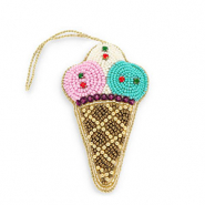 Breloque tendance cornet de glace Marron-multicolore-dor&eacute;