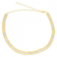M&eacute;tal TQ laiton collier ras de cou avec strass Dor&eacute;-cristal