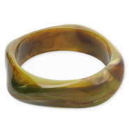 Bracelets jonc en r&eacute;sine Vert olive-marron-blanc