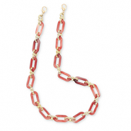 Cordon t&eacute;l&eacute;phonique tendance en acrylique Rouge corail-dor&eacute;