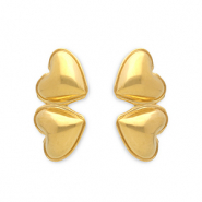 Boucles d'oreilles puces en acier Inox c&oelig;urs Dor&eacute;