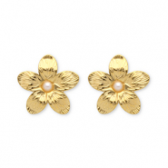 Boucles d'oreilles puces en acier Inox fleur Dor&eacute;
