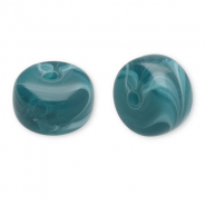 Perles acryliques disque Sarcelle fonc&eacute;-blanc