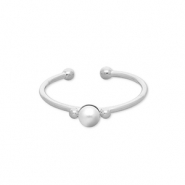 Bagues en acier Inox avec perle Argent&eacute;-blanc