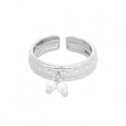 Bagues en acier Inox avec perles Argent&eacute;-blanc