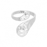 Bagues en acier Inox avec perles Argent&eacute;-blanc