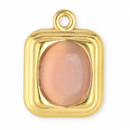 Breloques en acier Inox rectangle avec pierre naturelle Oeil de chat Dor&eacute;-rose vintage