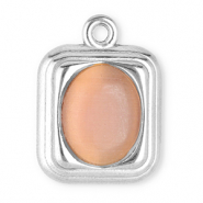 Breloques en acier Inox rectangle avec pierre naturelle Oeil de chat Argent&eacute;-rose vintage