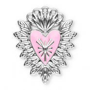 Breloques en acier Inox c&oelig;ur sacr&eacute; Argent&eacute;-rose clair
