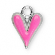 Breloques en acier Inox c&oelig;ur Argent&eacute;-rose