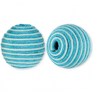 Perles acryliques 22 mm avec fil en coton cir&eacute; wax Bleu clair-bleu