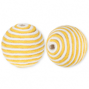 Perles acryliques 22 mm avec fil en coton cir&eacute; wax Jaune ocre-blanc