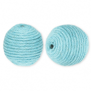 Perles acryliques 22 mm avec fil en coton cir&eacute; wax Bleu clair