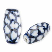 Perles en c&eacute;ramique "grain de riz" Blanc cass&eacute;-bleu de Delft