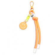 Porte-cl&eacute;s smiley avec cordon Orange n&eacute;on-jaune n&eacute;on-blanc