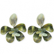 Boucles d'oreilles&nbsp;/&nbsp;puces r&eacute;sine tendance fleur Vert multicolore