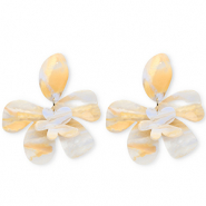 Boucles d'oreilles&nbsp;/&nbsp;puces r&eacute;sine tendance fleur Blanc ivoire-bleu caroline clair-orange clair
