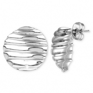 Appr&ecirc;ts en acier Inox boucles d'oreilles / puces d&rsquo;oreilles rond avec lignes avec anneau Argent&eacute;