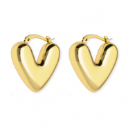 Boucles d'oreilles / cr&eacute;oles en acier Inox c&oelig;ur Dor&eacute;
