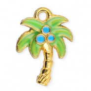 Breloques en acier Inox palmier Dor&eacute;-vert-bleu