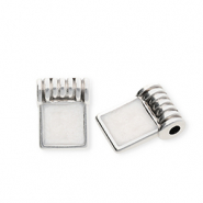 Breloques en m&eacute;tal DQ&reg; carr&eacute; Argent&eacute; antique-blanc nacr&eacute; (sans nickel)