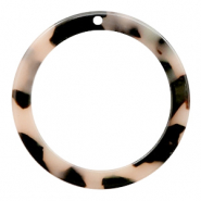Pendentifs en r&eacute;sine rond 35mm Cr&egrave;me-noir