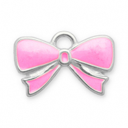Breloques en acier Inox n&oelig;ud Argent&eacute;-rose