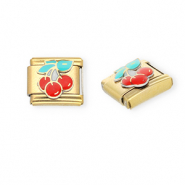 Appr&ecirc;ts en acier inox breloques pour bracelet italien cerises Dor&eacute;-rouge-vert