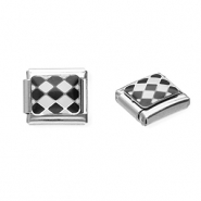 Appr&ecirc;ts en acier inox breloques pour bracelet italien carreaux Argent&eacute;-noir-blanc