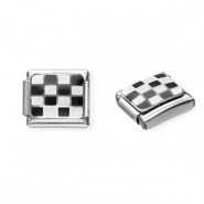 Appr&ecirc;ts en acier inox breloques pour bracelet italien carreaux Argent&eacute;-noir-blanc