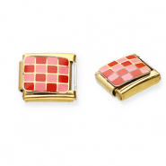 Appr&ecirc;ts en acier inox breloques pour bracelet italien carreaux Dor&eacute;-rose-rouge