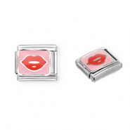 Appr&ecirc;ts en acier inox breloques pour bracelet italien kiss Argent&eacute;-rose-rouge