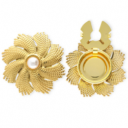 Cache-boutons en acier Inox fleur avec imitations perle Dor&eacute;-blanc