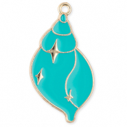 Breloques en m&eacute;tal coquillage Dor&eacute;-turquoise
