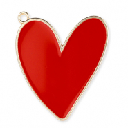 Breloques en m&eacute;tal coeur Dor&eacute;-rouge