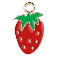 Breloques en m&eacute;tal fraise Dor&eacute;-rouge-vert