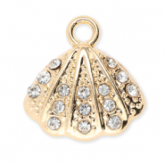 Breloques en m&eacute;tal coquillage avec strass Dor&eacute;-transparent