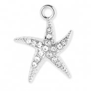 Breloques en m&eacute;tal &eacute;toile de mer avec strass Argent&eacute;-transparent