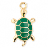 Breloques en m&eacute;tal tortue Dor&eacute;-vert