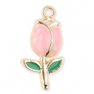 Breloques en m&eacute;tal tulipe Dor&eacute;-rose clair-vert