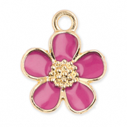 Breloques en m&eacute;tal fleur Dor&eacute;-rose fonc&eacute;